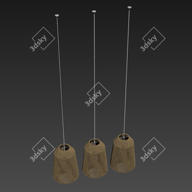 Wicker Rattan Barrel Lamp 3D model image 5