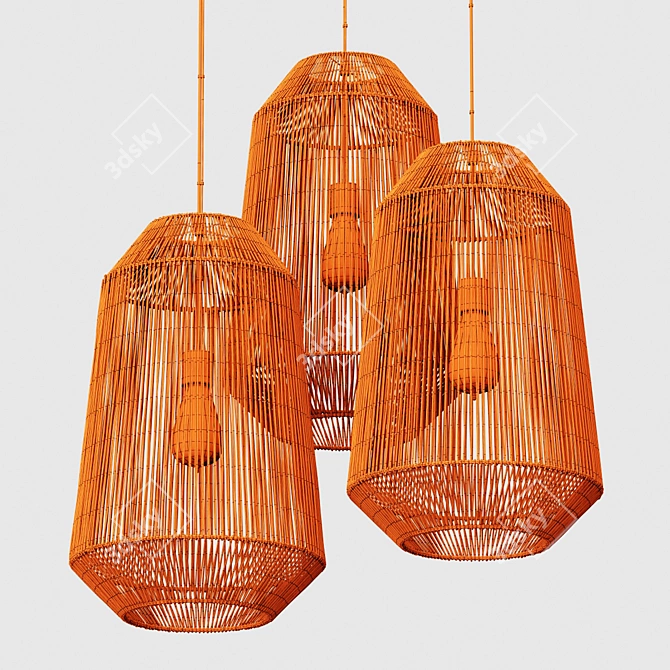 Wicker Rattan Barrel Lamp 3D model image 7