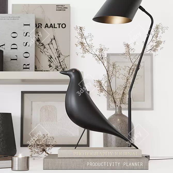 Modern Decor Set: Eames Bird, Ceramic Vase, Eucalyptus 3D model image 4