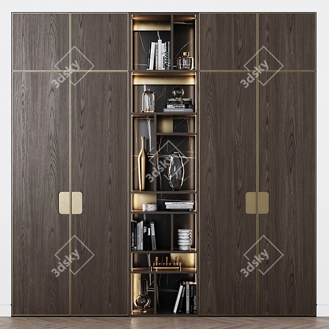 Contemporary Brass Accented Wardrobe 3D model image 1