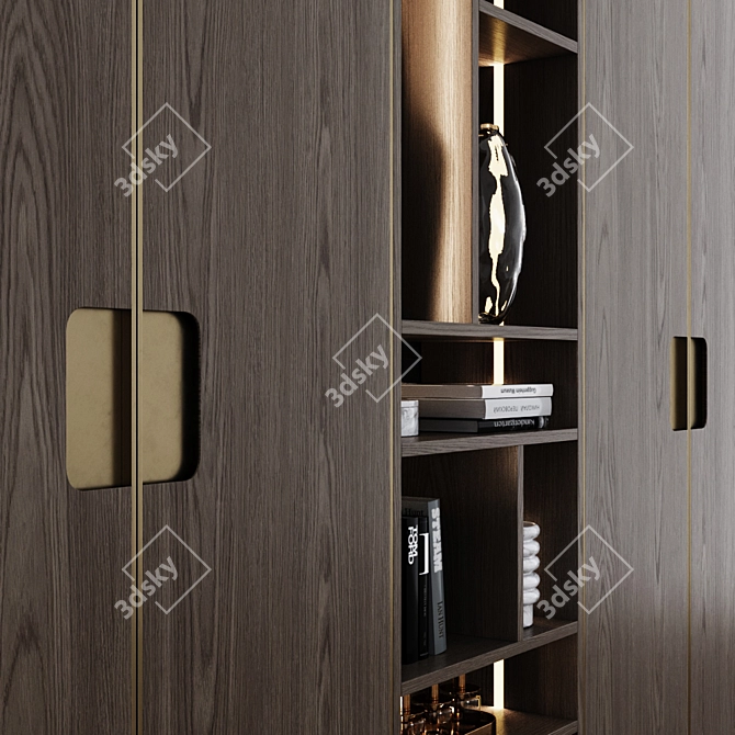 Contemporary Brass Accented Wardrobe 3D model image 2