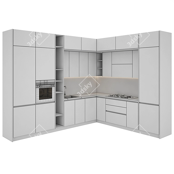 Modern Kitchen Set: Gas Hob, Oven, Sink & Hood 3D model image 5