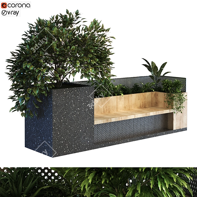 Boxed Garden: Plant Set with Bench 3D model image 1