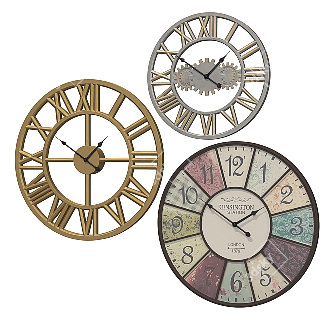 Modern Wall Clock Trio Set 3D model image 5