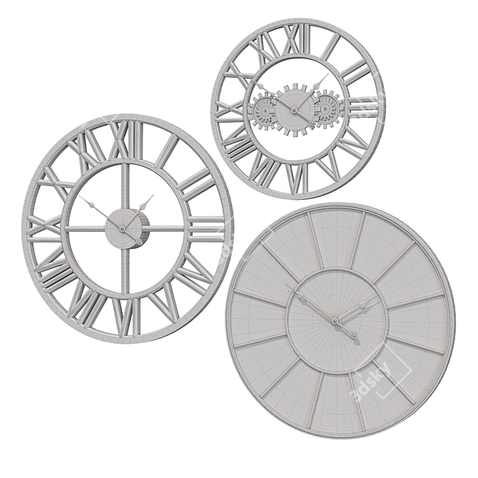 Modern Wall Clock Trio Set 3D model image 6