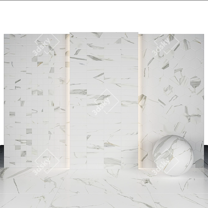 White Royal Marble: Elegant Glossy Slabs & Tiles 3D model image 3