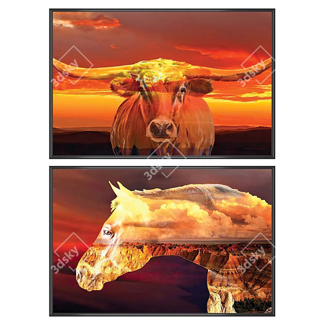 Elegant Wall Art Set with Frame Options 3D model image 1