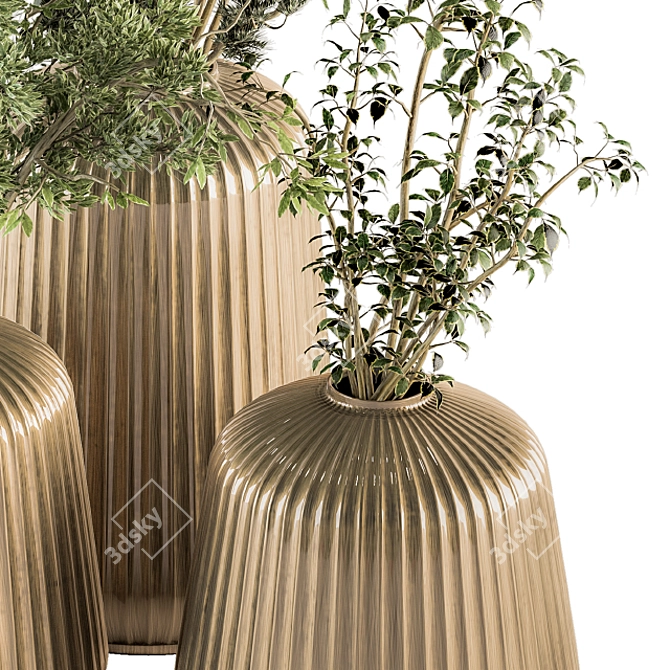 Stunning Green Branch in Gold Vase 3D model image 3