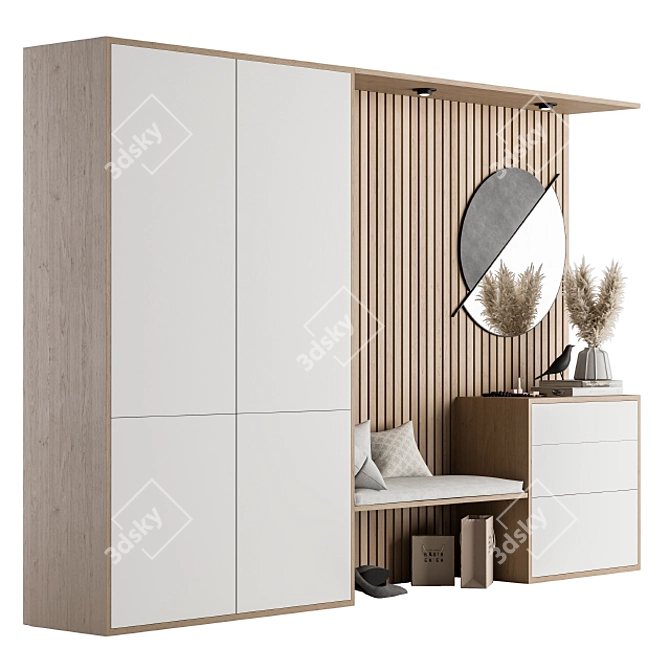 Minimalist White Wood Hallway Set 3D model image 2