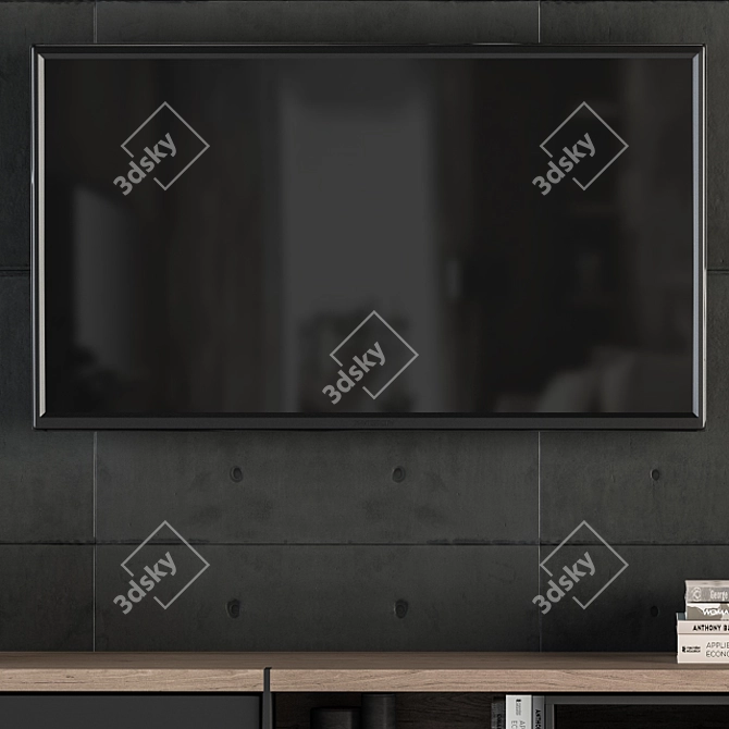 Contemporary Wood and Concrete TV Wall Set 3D model image 3