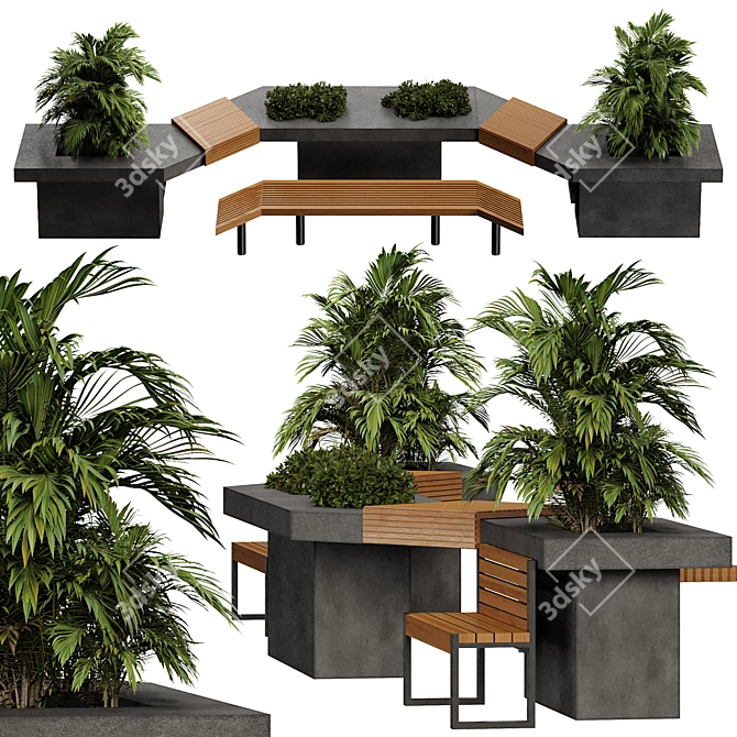 Modern Bench and Plant Set 3D model image 2