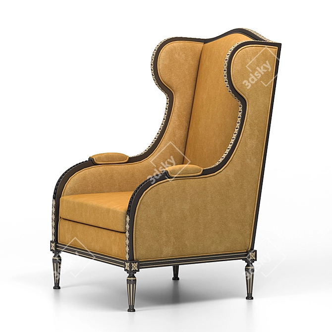 Elegant Wingback Chair: Fabulous Fabric & Wooden Frame 3D model image 1