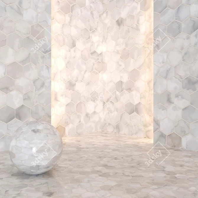 Elegant White Marble Tiles 3D model image 2