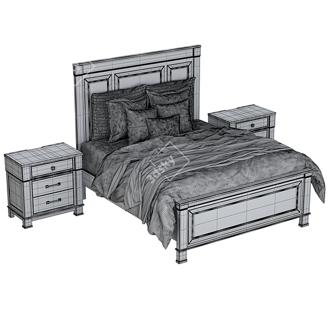 Elegant Jennily Queen Bed Set 3D model image 7