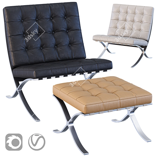 Sleek and Stylish Barcelona Chair 3D model image 1