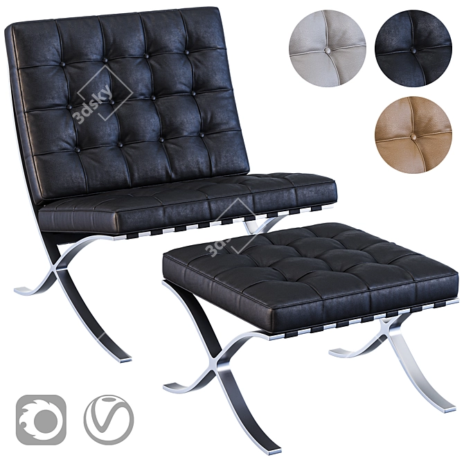 Sleek and Stylish Barcelona Chair 3D model image 4
