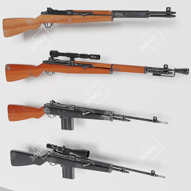 Sleek Wooden Rifle: Model Kit 3D model image 4