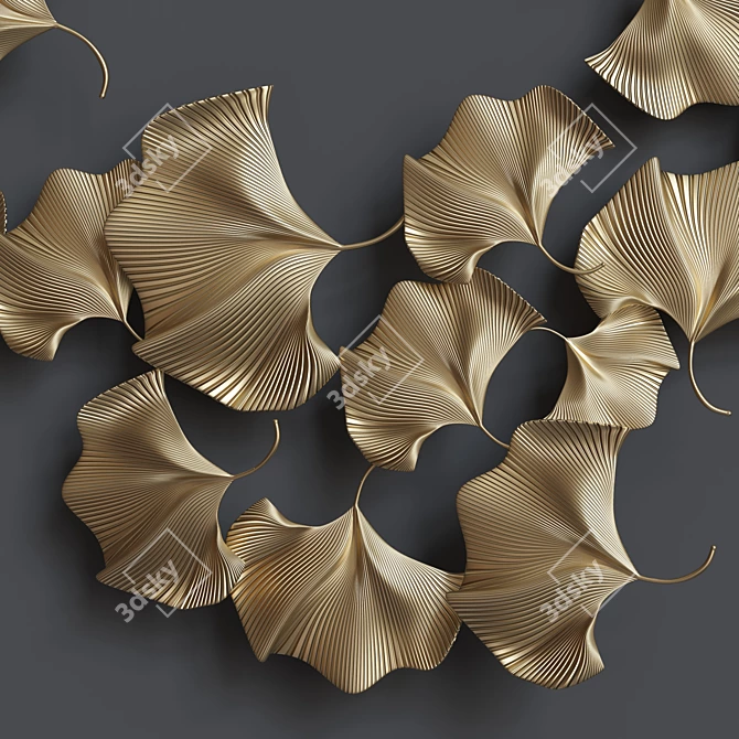 Elegant Golden Ginkgo Leaf Decor 3D model image 2