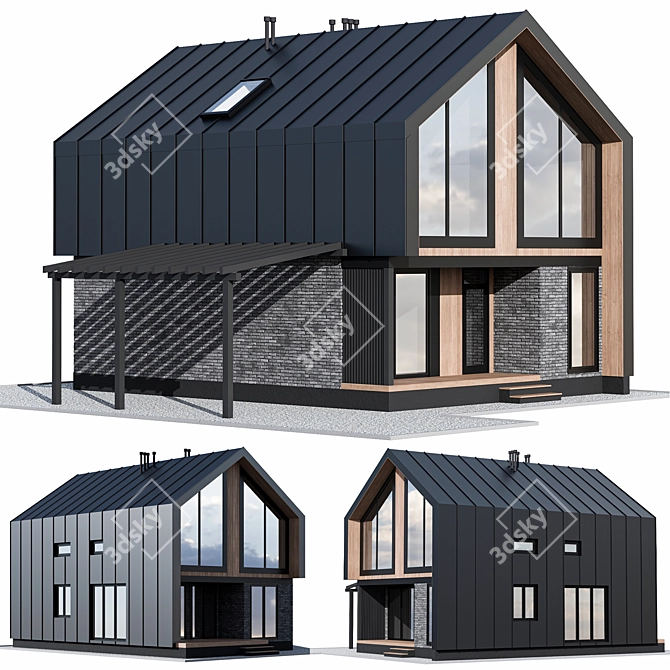 Modern Barnhouse with Carport 3D model image 1