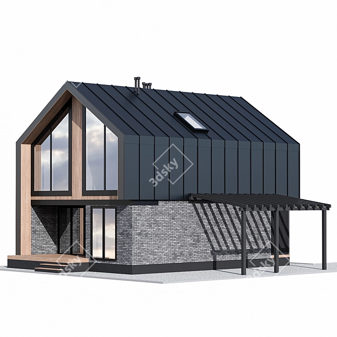 Modern Barnhouse with Carport 3D model image 3