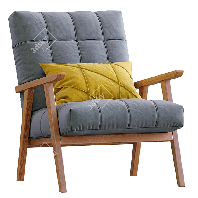 Arkin Wooden Frame Accent Chair: Stylish Gray Seating 3D model image 1