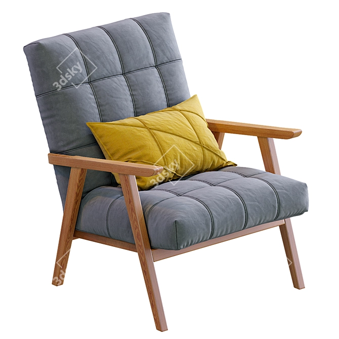 Arkin Wooden Frame Accent Chair: Stylish Gray Seating 3D model image 2