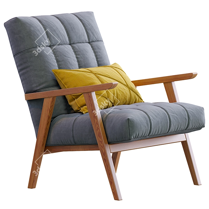 Arkin Wooden Frame Accent Chair: Stylish Gray Seating 3D model image 3