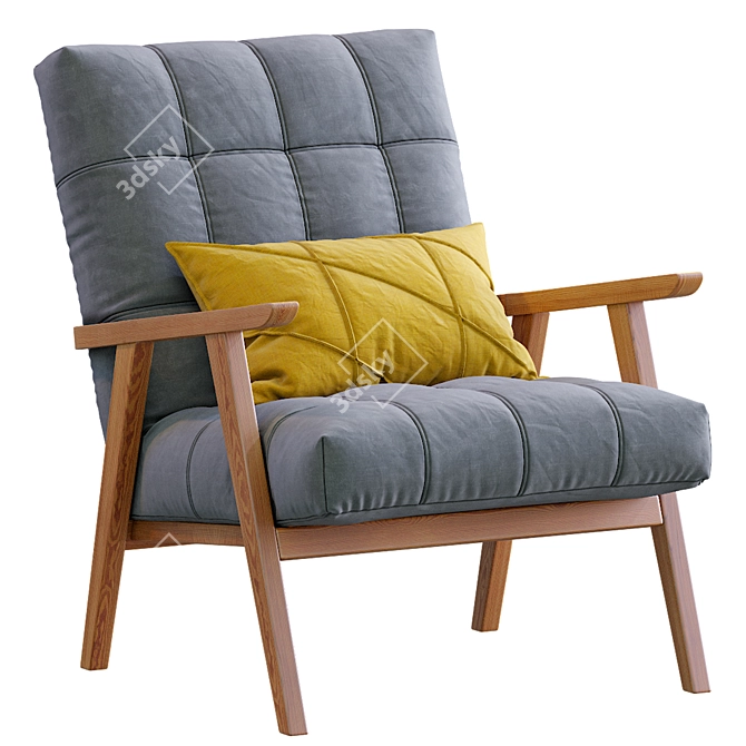 Arkin Wooden Frame Accent Chair: Stylish Gray Seating 3D model image 6