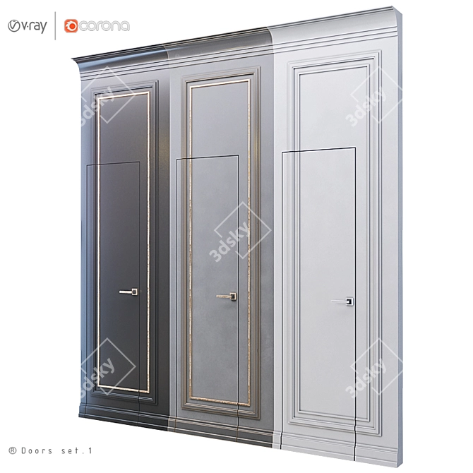 Hidden Wall Door Set 3D model image 1