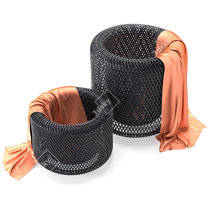 Elegant Twist Black Rattan Baskets 3D model image 1