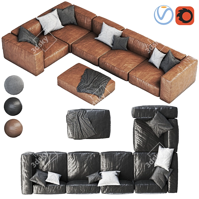 Modern Fabric Sofa Set 3D model image 1