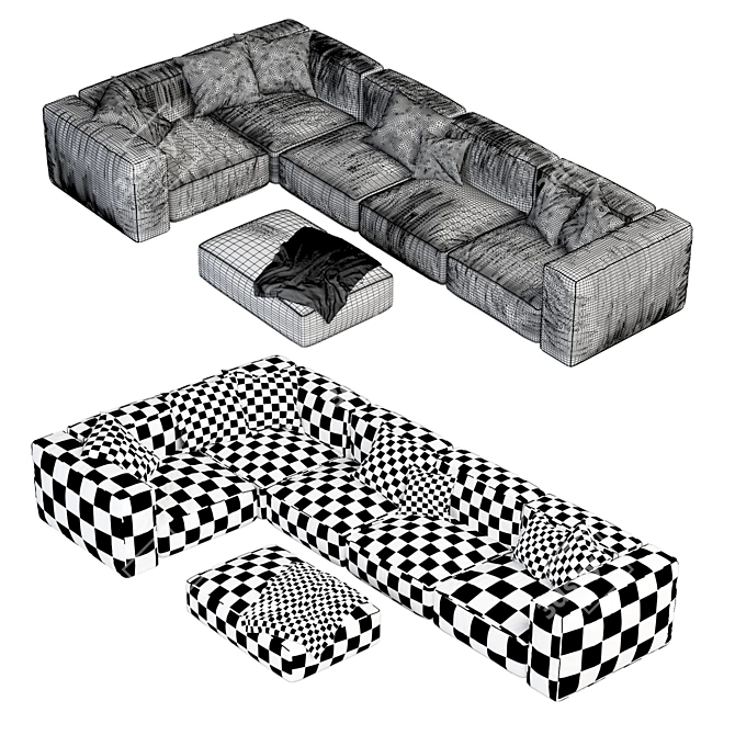 Modern Fabric Sofa Set 3D model image 6