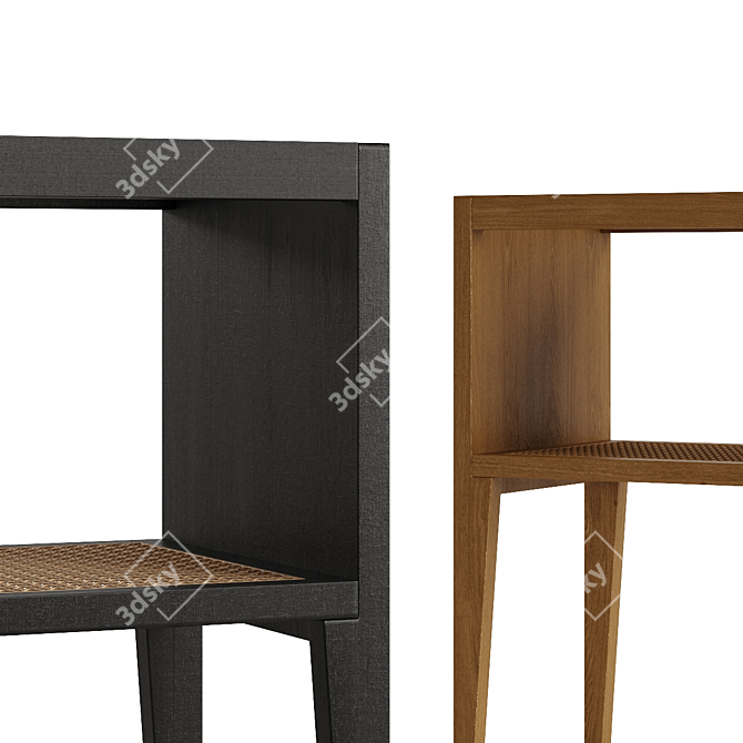 Rustic Rattan Wooden Bedside Table 3D model image 2