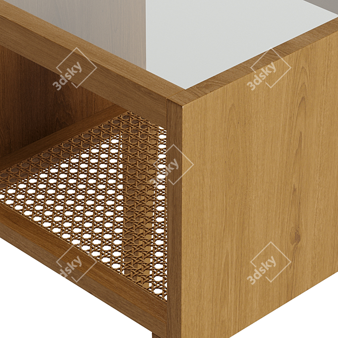 Rustic Rattan Wooden Bedside Table 3D model image 3