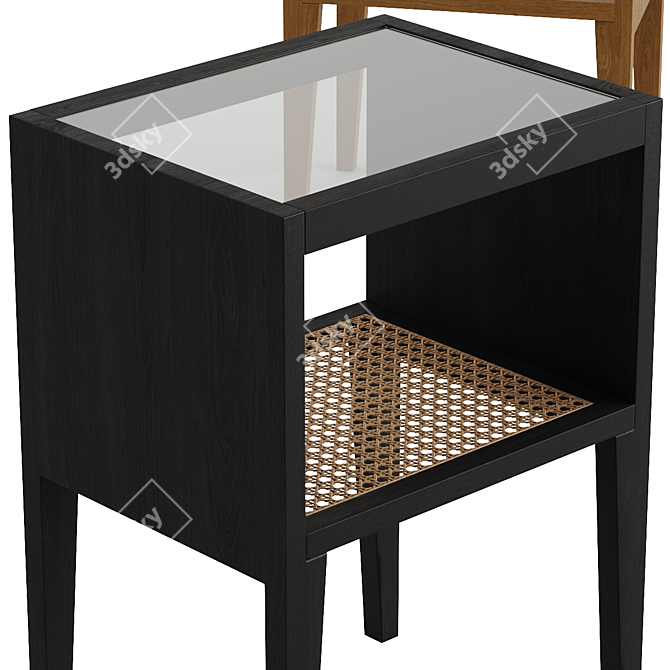 Rustic Rattan Wooden Bedside Table 3D model image 4