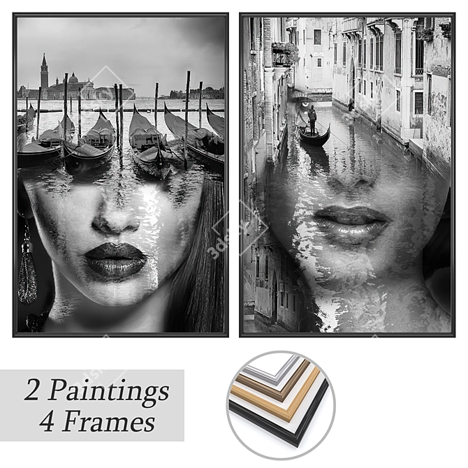 Artistic Wall Gallery Set No. 3456: 2 Paintings, 4 Frame Options 3D model image 1