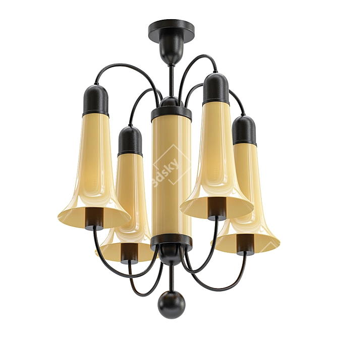 1920s Art Deco Lacquered Brass Chandelier 3D model image 1