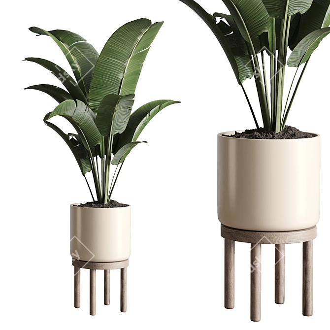 48-Wooden Vase Indoor Plant 3D model image 1