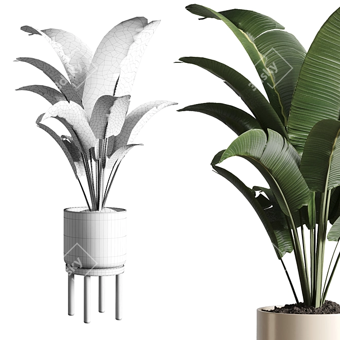 48-Wooden Vase Indoor Plant 3D model image 3