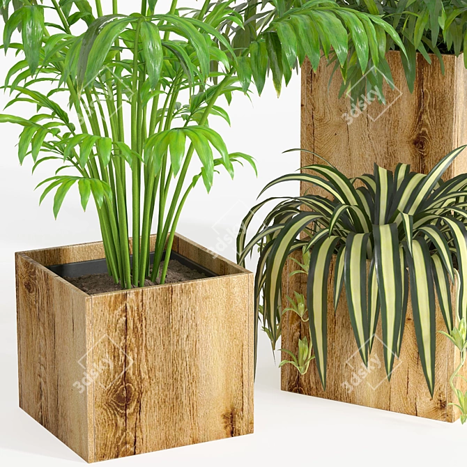 Title: Natural Wood Plant Set - 130 cm 3D model image 7