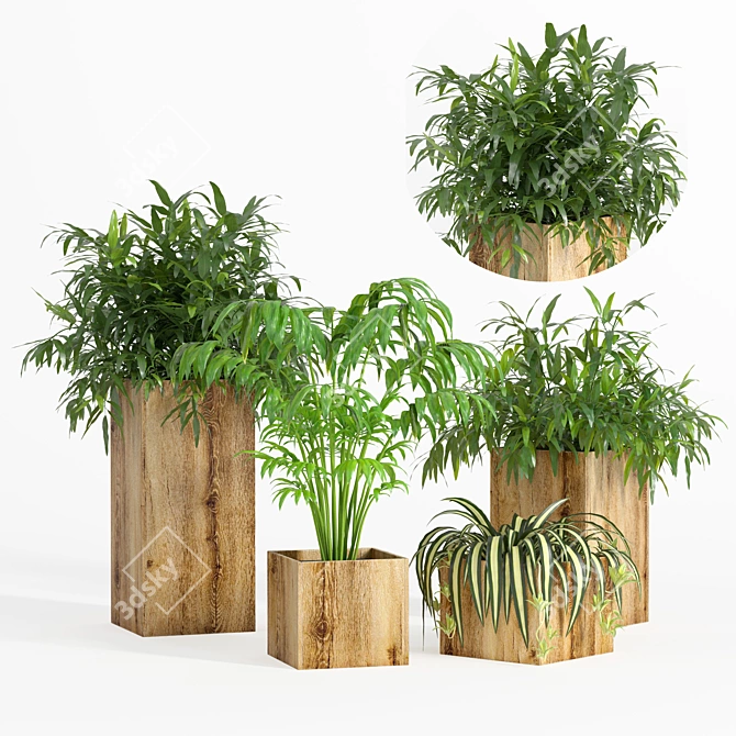 Title: Natural Wood Plant Set - 130 cm 3D model image 10