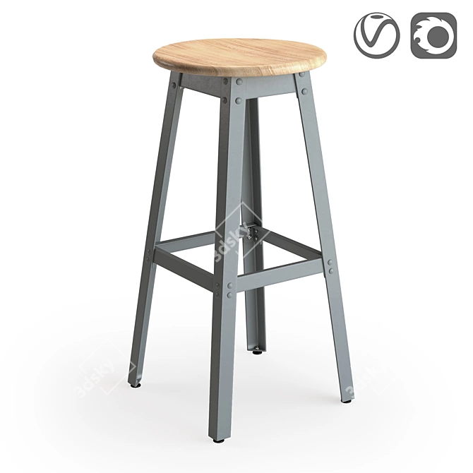 Industrial Hiba Stool, Height 75cm 3D model image 1