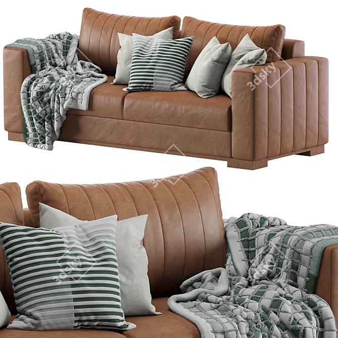 Sleek Leather Sofa 3D model image 1