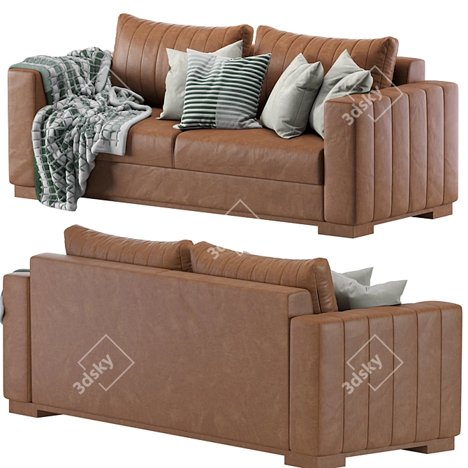 Sleek Leather Sofa 3D model image 4