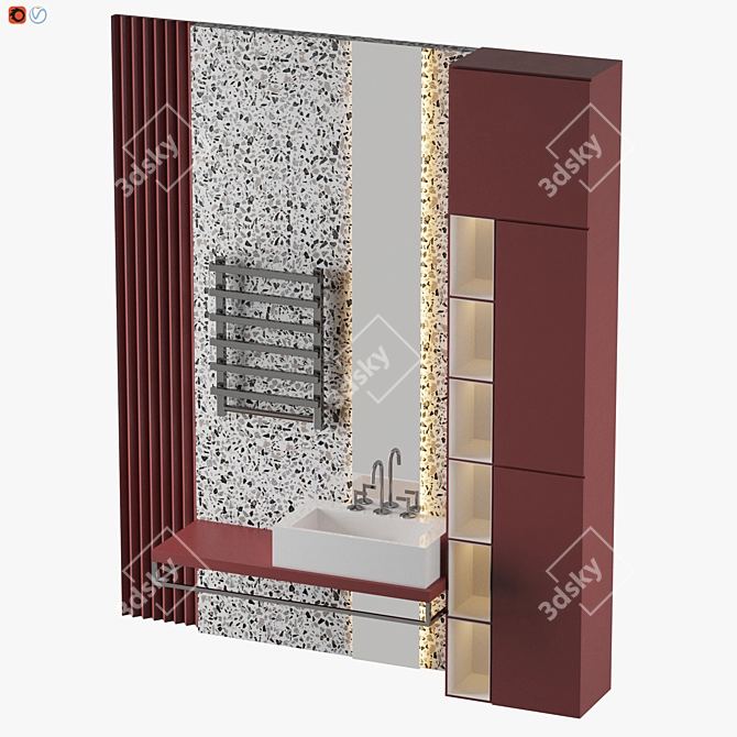 Modern Red Bathroom Set 3D model image 3