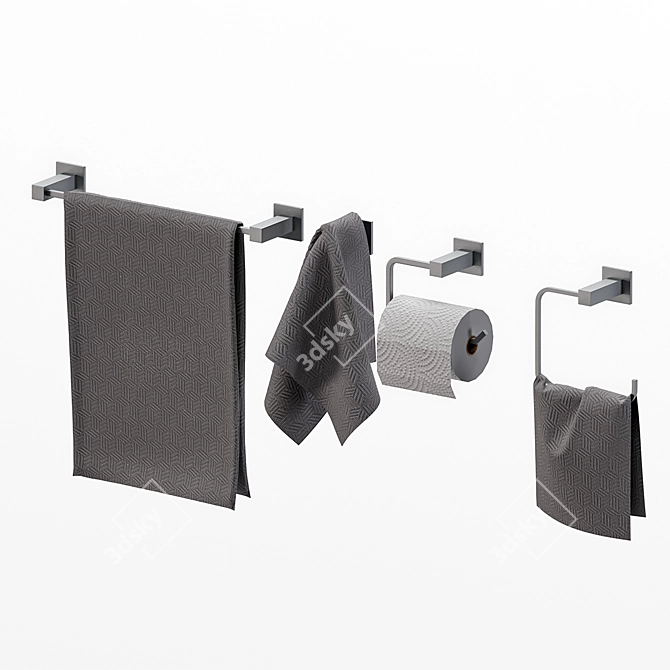 Chrome Bathroom Accessory Set 3D model image 3