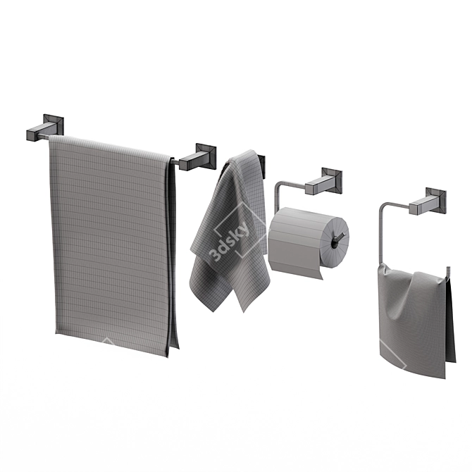 Chrome Bathroom Accessory Set 3D model image 5