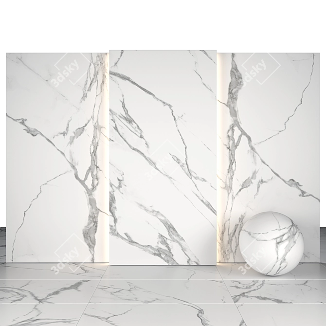 Elegant Nil White Marble Tiles 3D model image 1