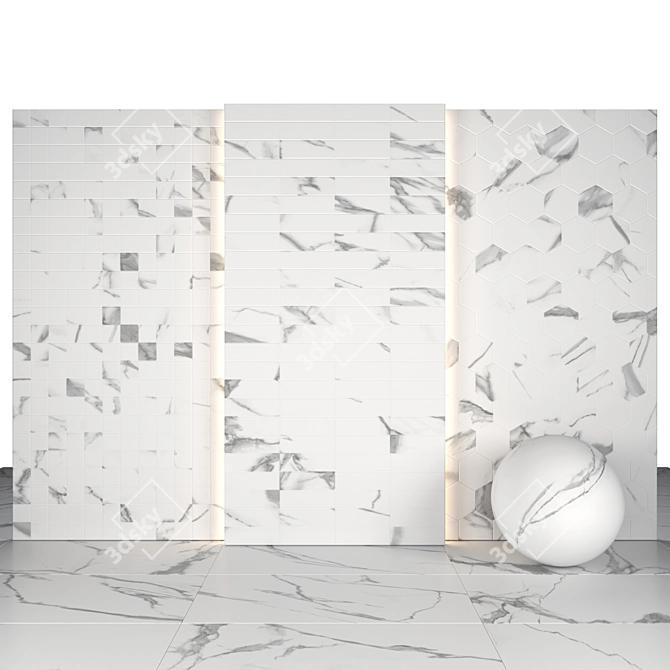 Elegant Nil White Marble Tiles 3D model image 3