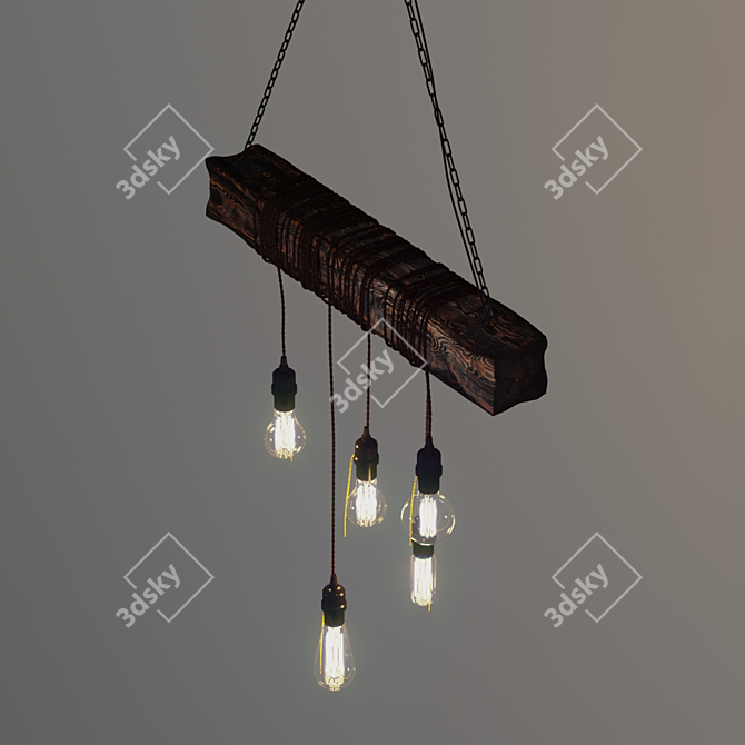 Handcrafted Wooden Pendant Light 3D model image 2